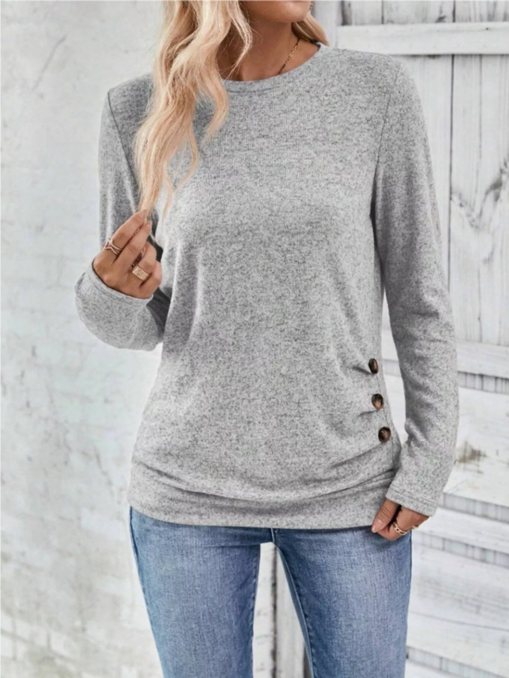Casual Decor Button Long Sleeve T-Shirt