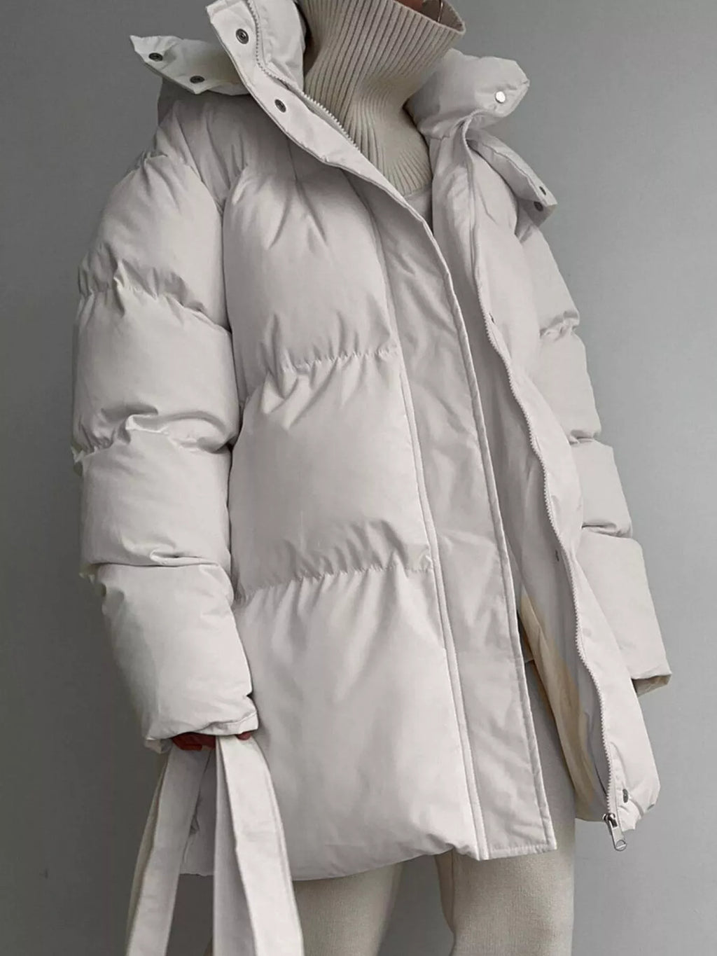 Mid-Length Thickened Hooded Winter Coat with Belted