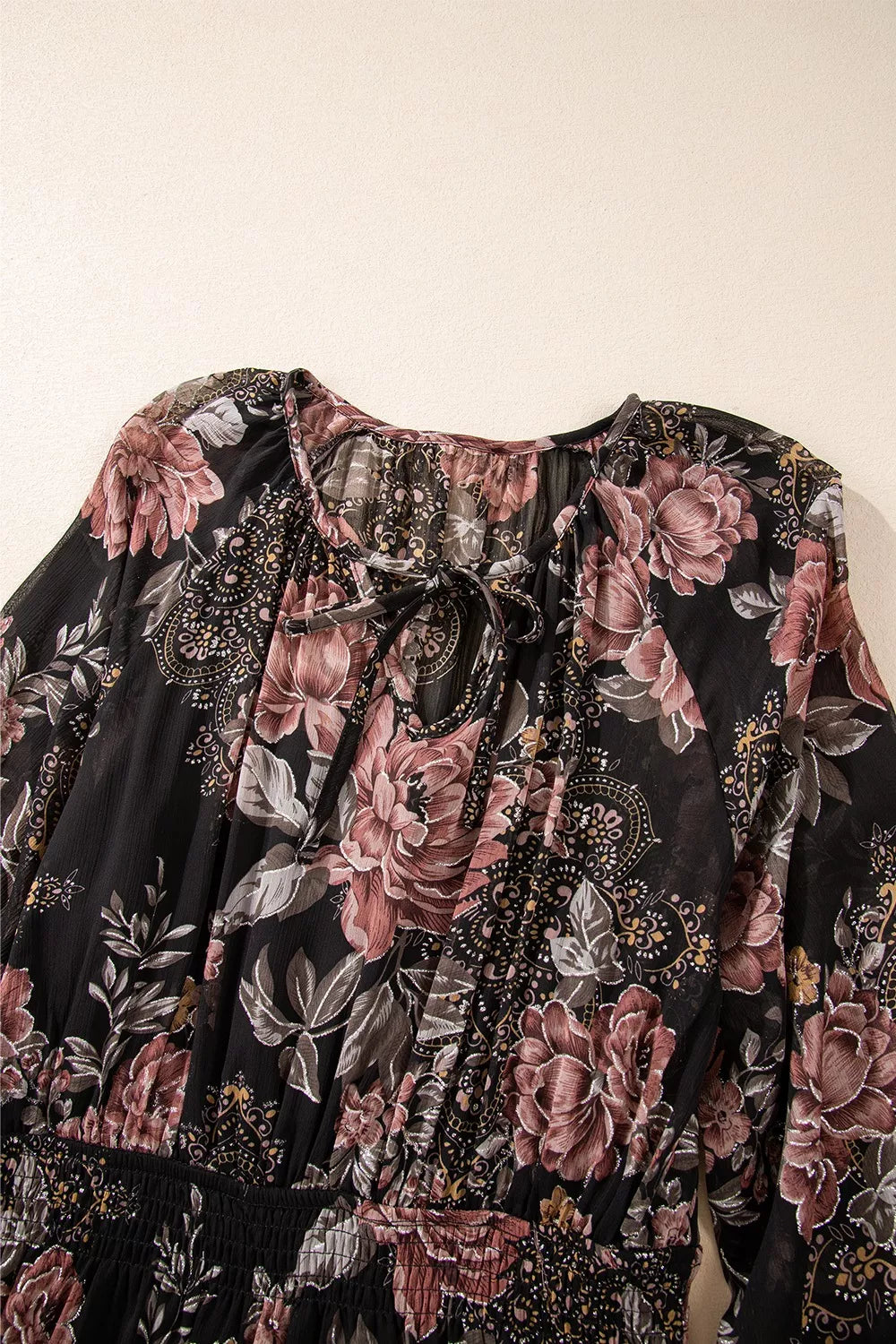 Floral Print Tie Neck Mini Dress