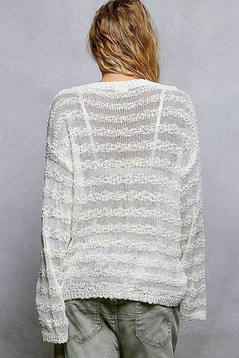 Stripe Pattern V-Neck Long Sleeve Knit Top