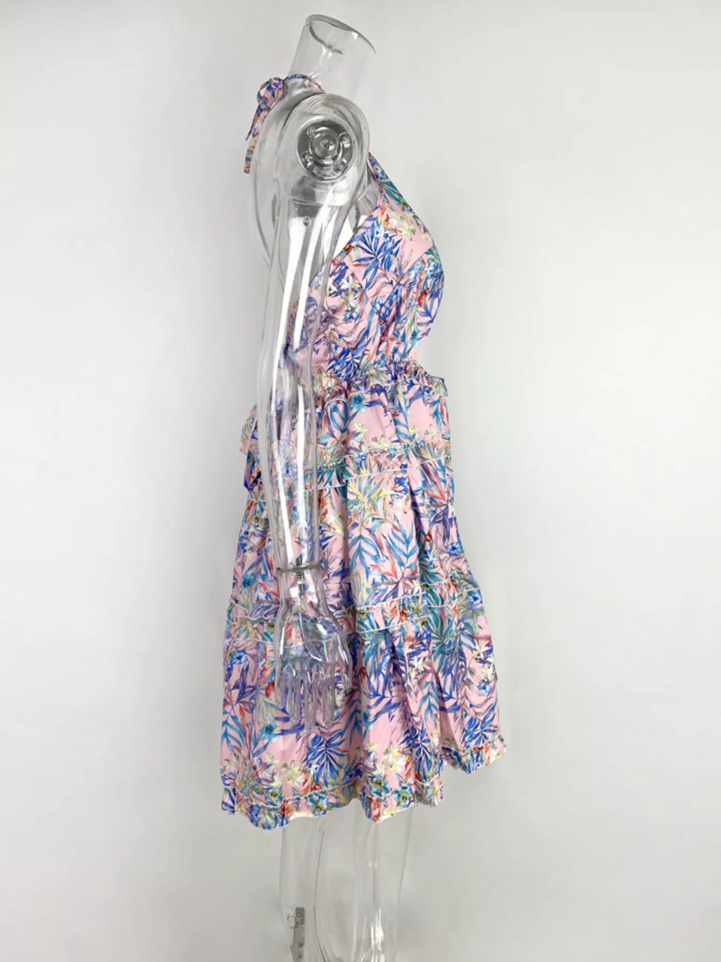 Colorful Print Halter Neck Ruffle Mini Dress
