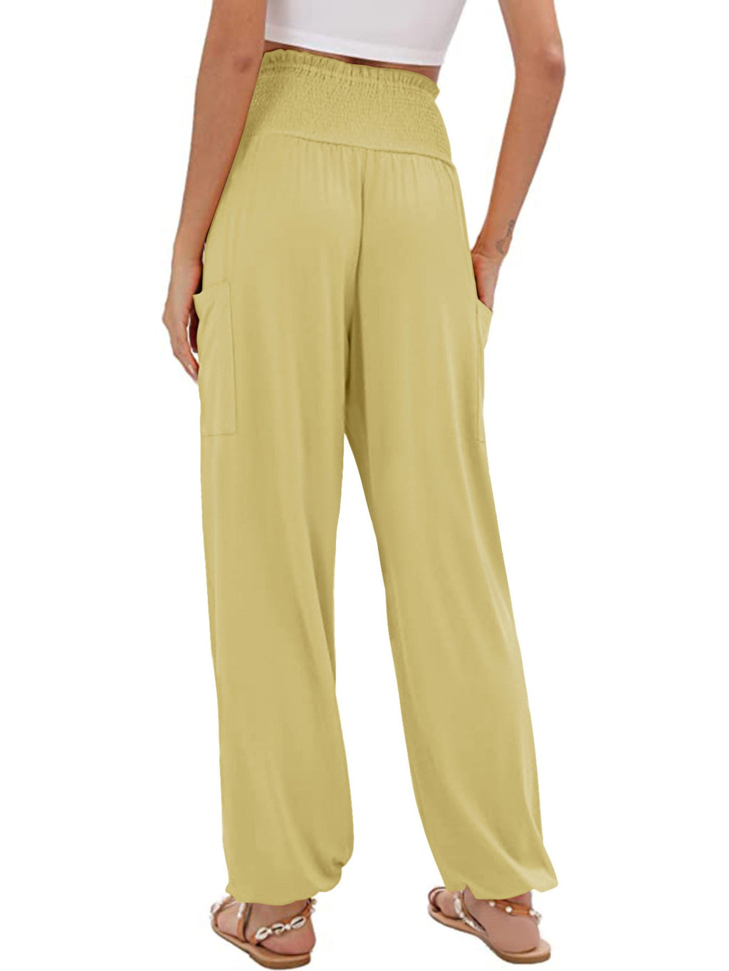 Full Size Smocked Waist Harem Pants with Pockets Plus Size