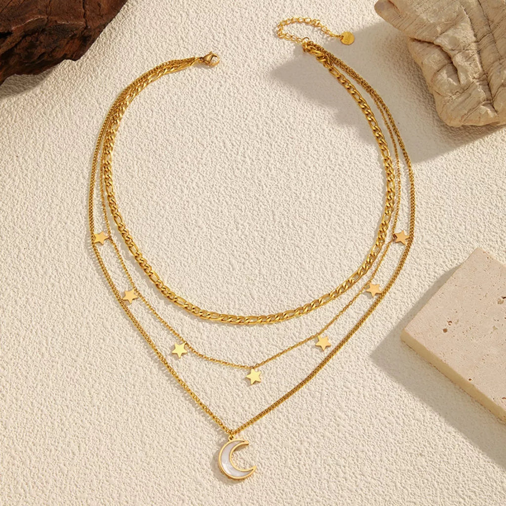 18K Gold-Plated Moon Three-Layered Necklace