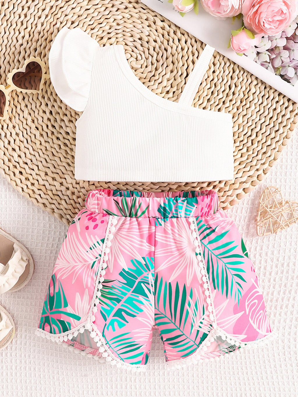 Children's Asymmetrical Neck Top & Shorts Set