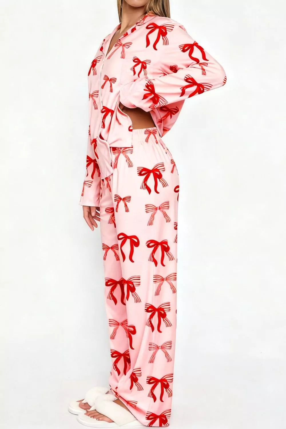 Bow Print Top and Wide Leg Pants Lounge Set