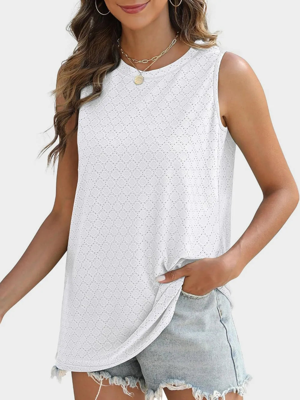 Florira Eyelet Round Neck Tank