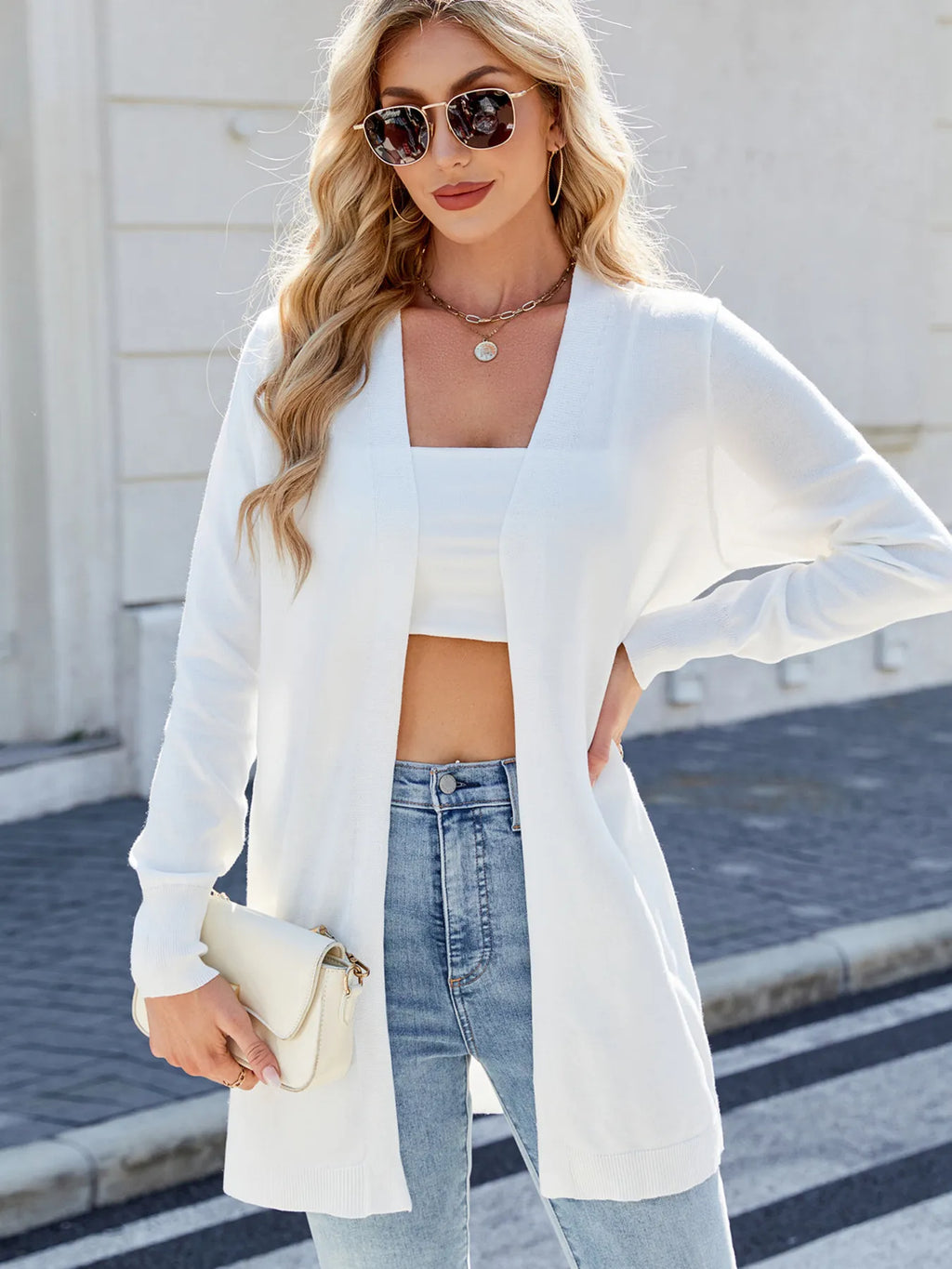 Striped Open Front Cardigan with Relaxed Fit