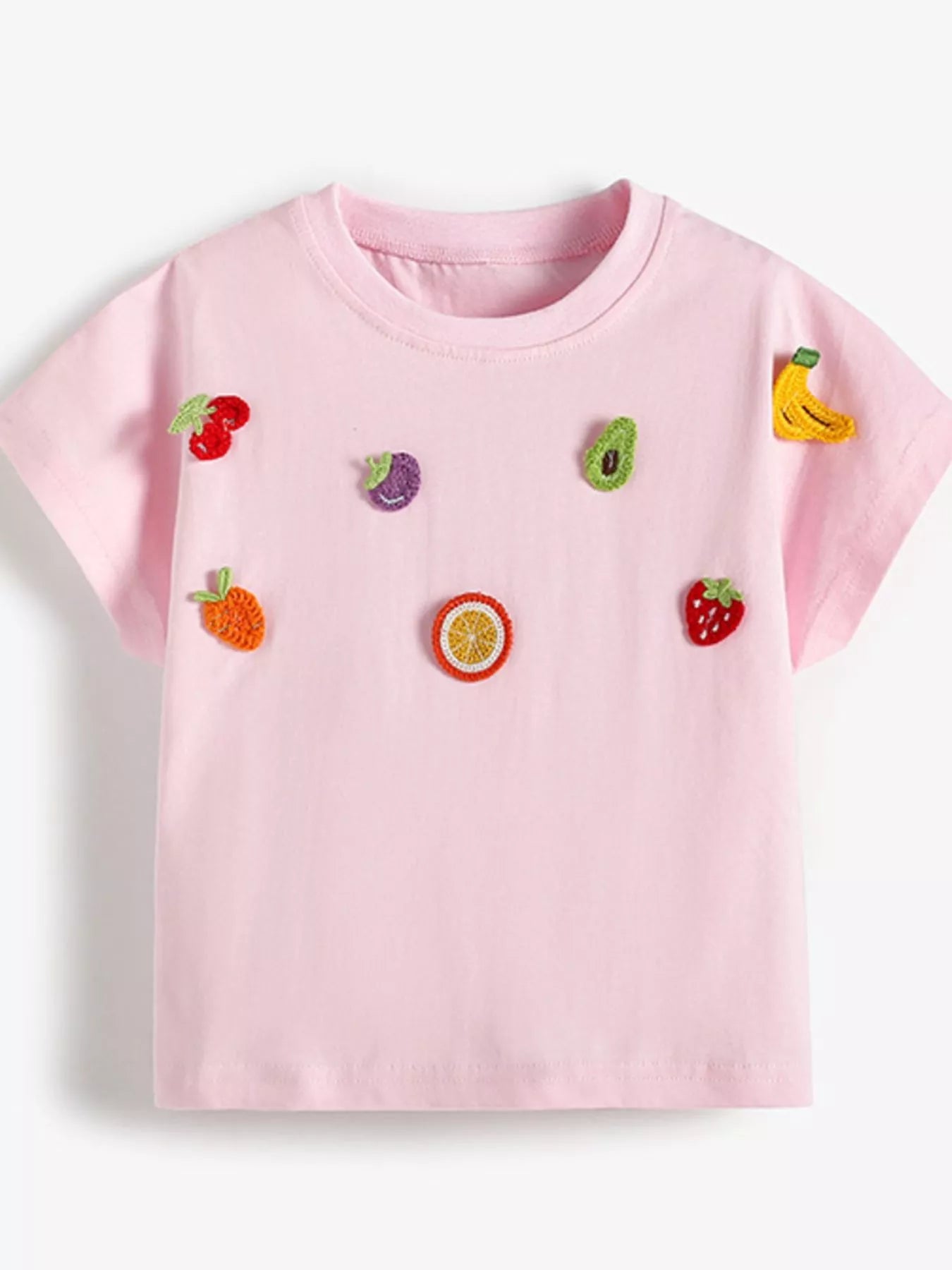Children's Fruit Applique Round Neck T-Shirt