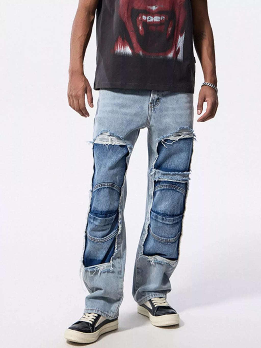 Men's Distressed Patchwork Jeans