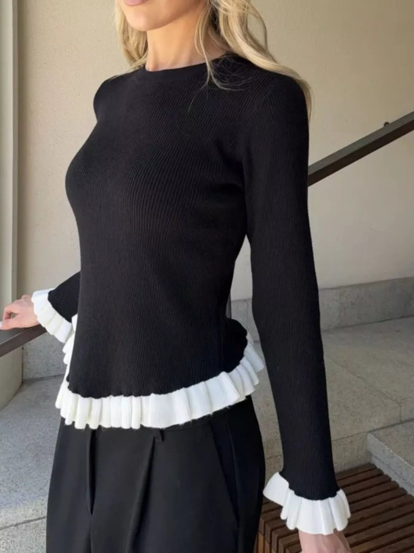 Ruffle Trim Long Sleeve Sweater