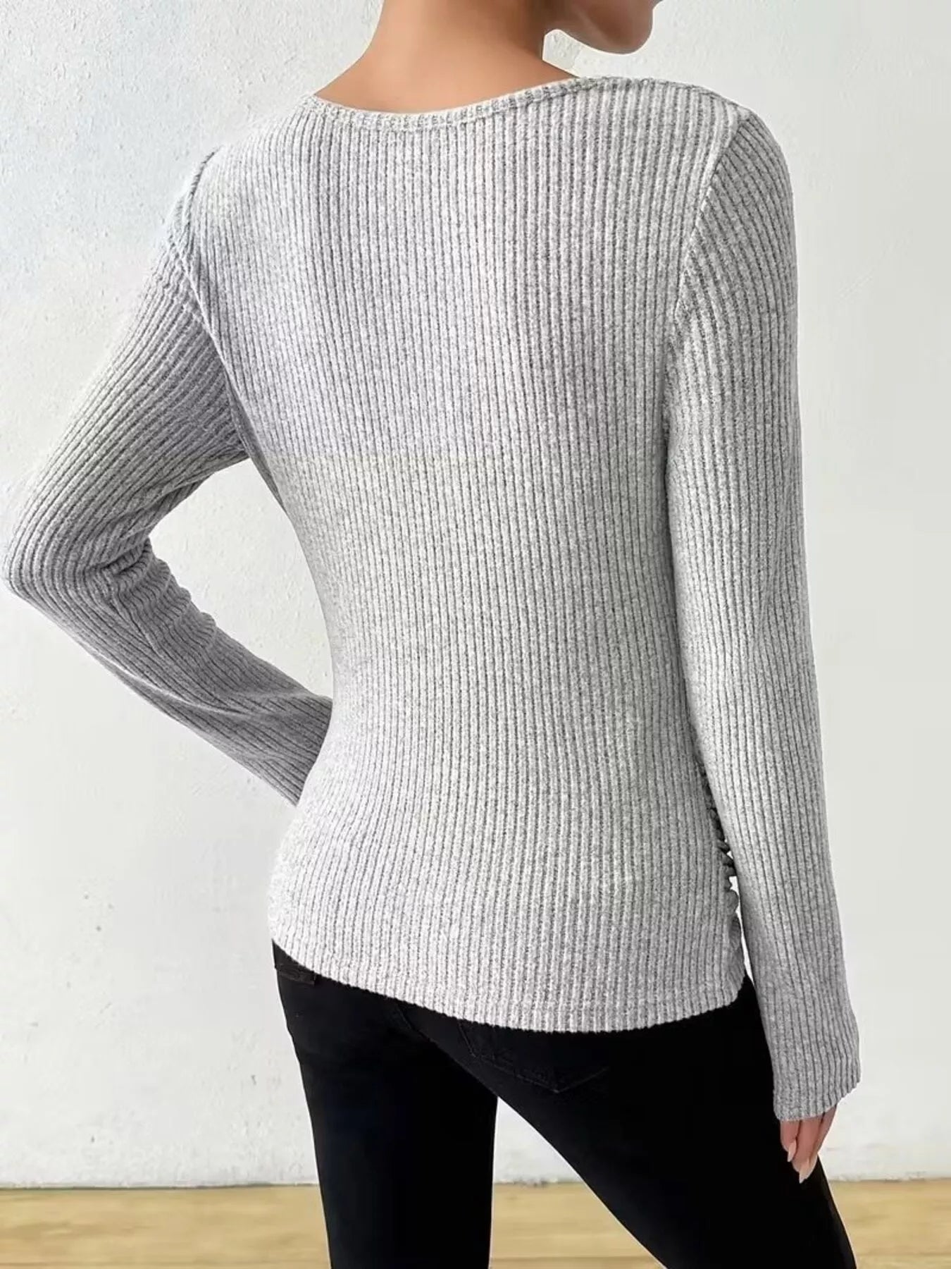 Cowl Neck Ribbed Knit Top