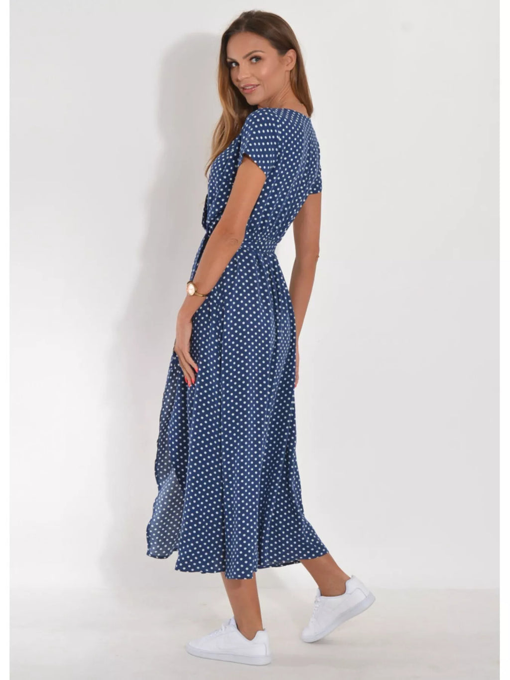 Surplice Short Sleeve Midi Dress