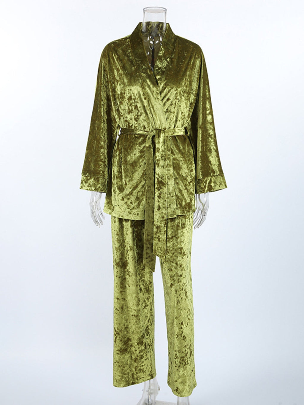 Velvet Tie Waist Top and Pants Set