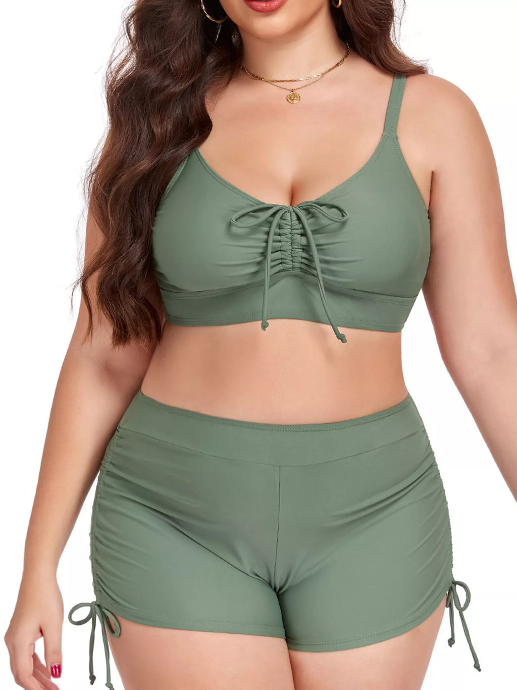 Plus Size Ruched Drawstring Swim Set