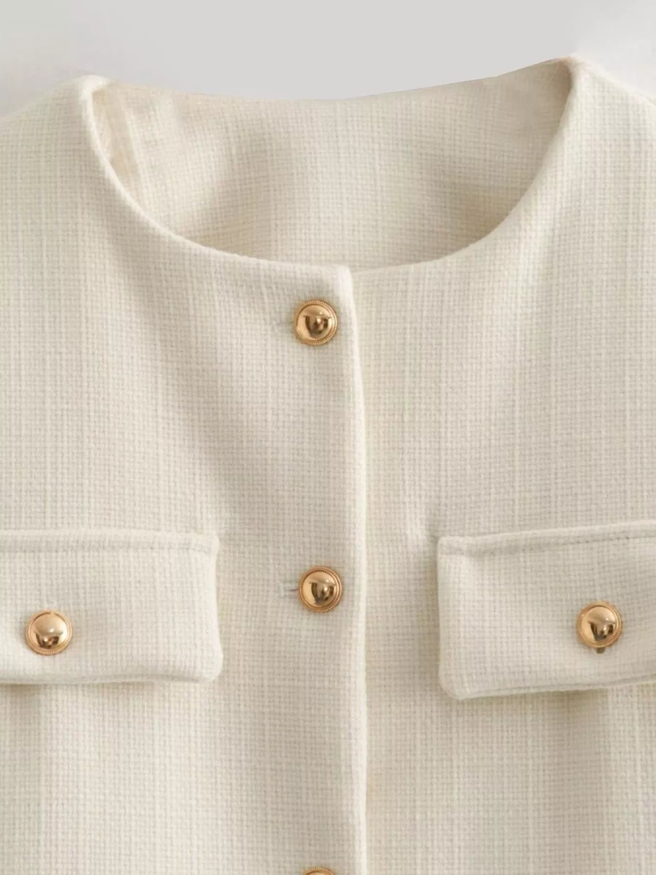 Tweed Button Up Cropped Outerwear