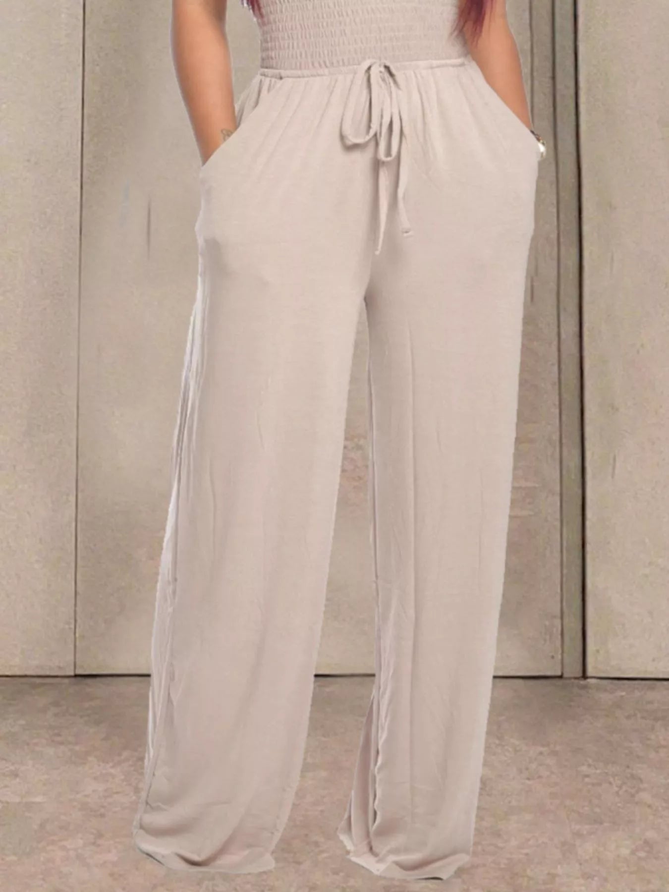 Strapless Smocked Wide-Leg Jumpsuit