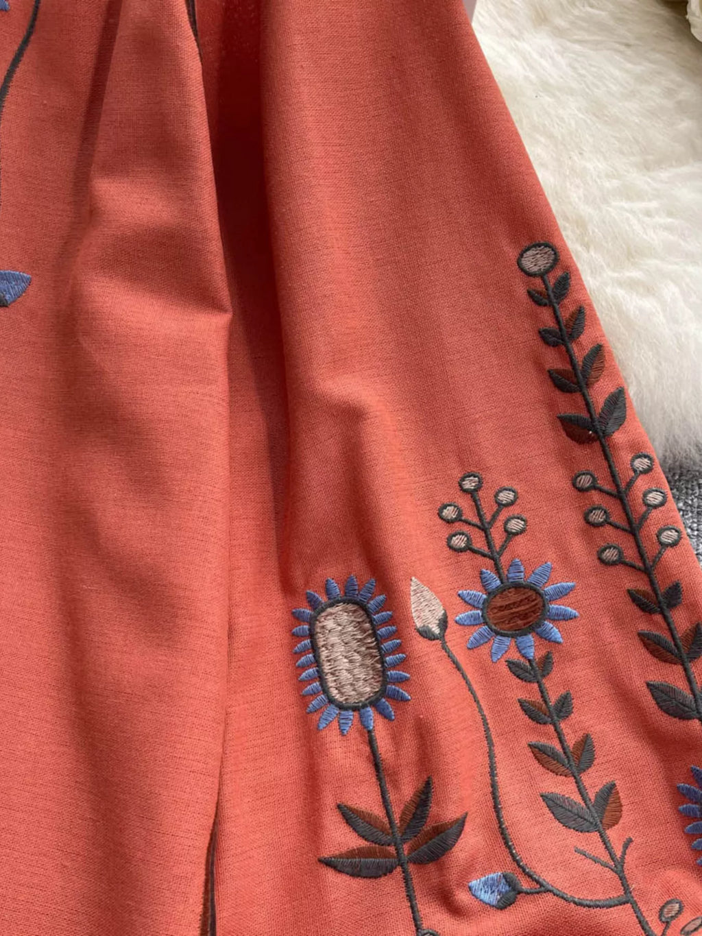 Embroidered Tie Neck Blouse