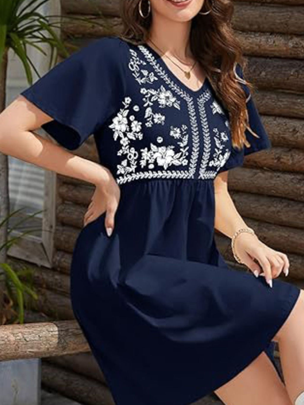 Floral Short Sleeve Flowy Mini Dress