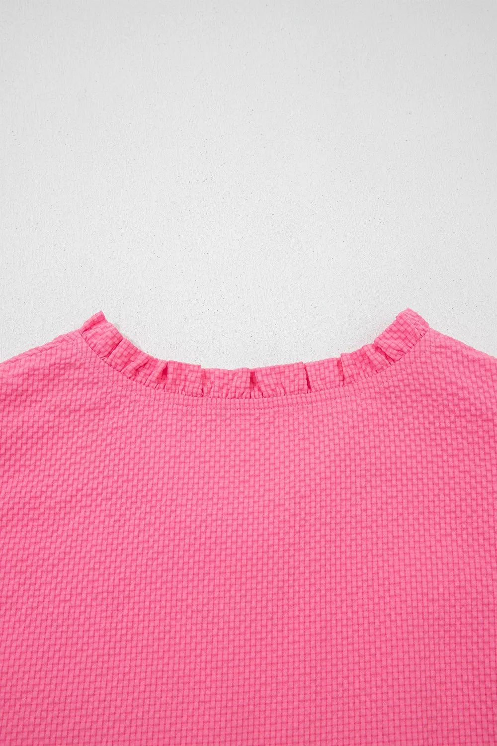 Frilled V Neck Flower Embroidered Puff Sleeve Textured Blouse