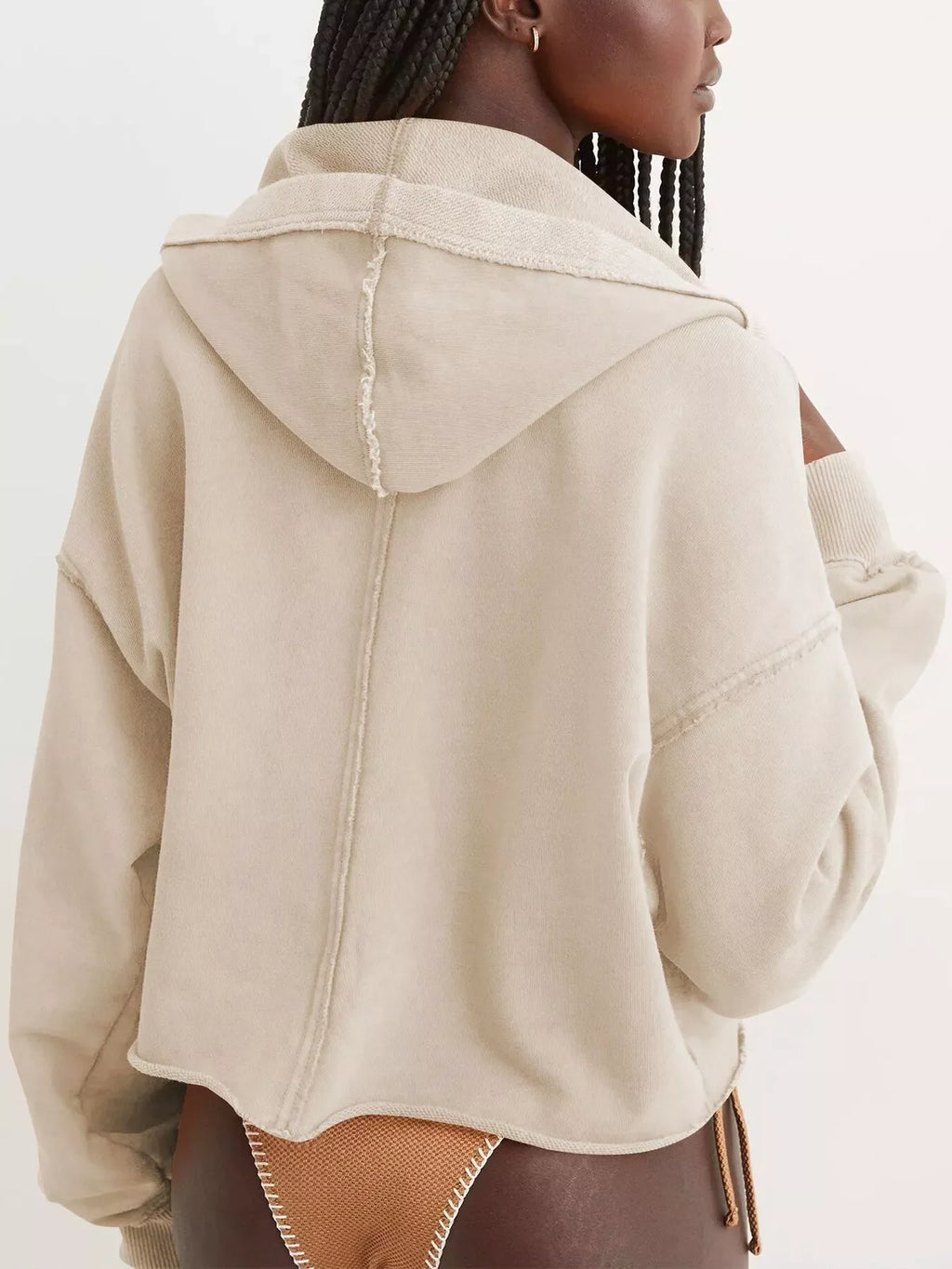 Exposed Seam Dropped Shoulder Hoodie