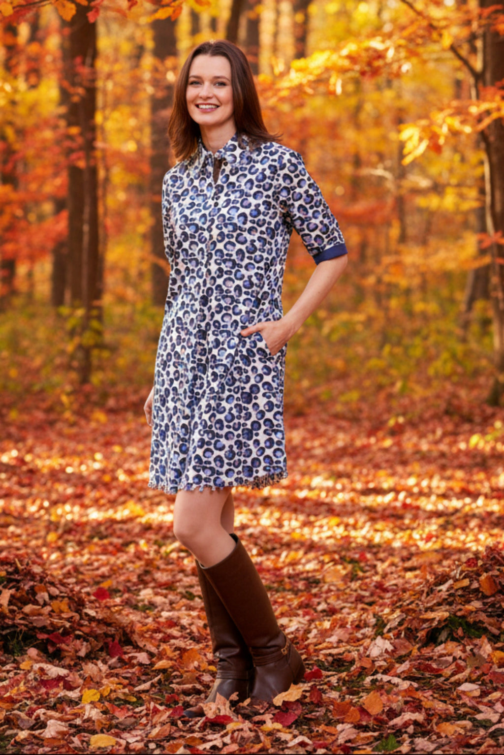 Chatham Dress Blue Bubble Print