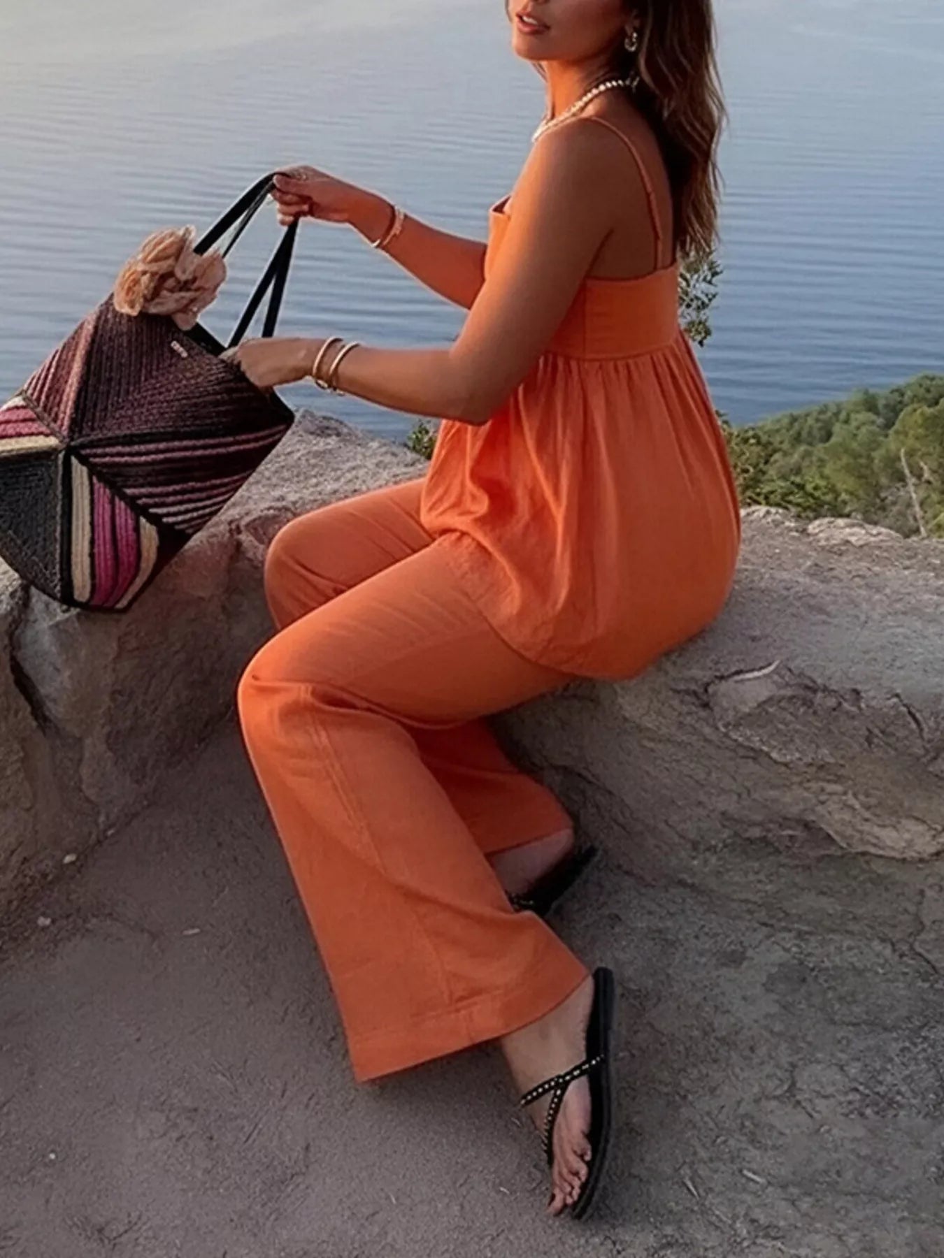Square Neck Cami and Wide Leg Pants Set