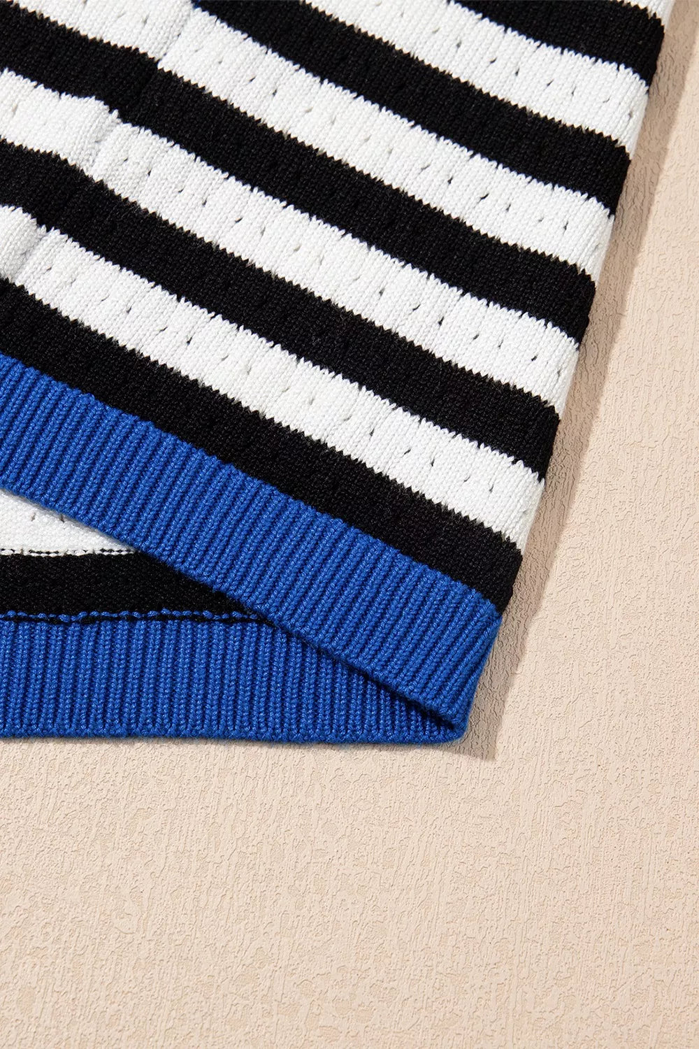 Stripe Pointelle Knit Contrast Trim Sleeveless Sweater Top