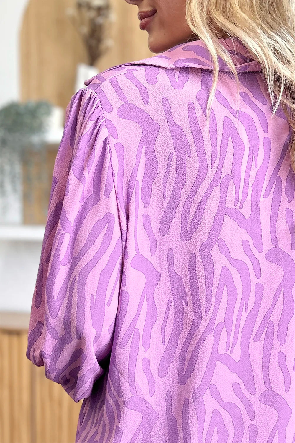 Double Take Full Size Printed Smocked Long Sleeve Blouse Plus Size