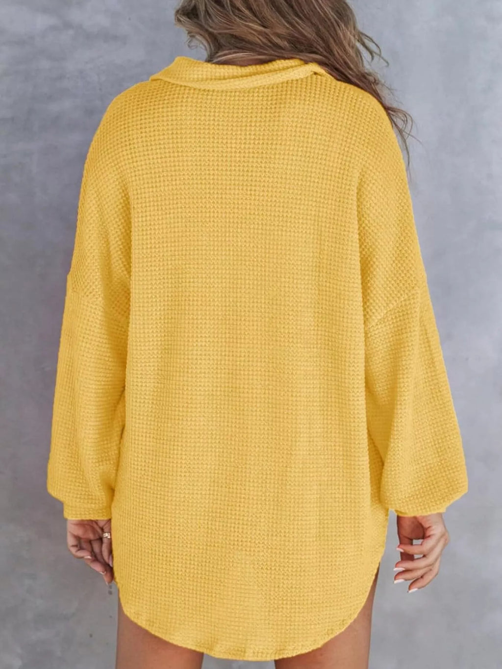 Casual Waffle Knit Button Detail Blouse