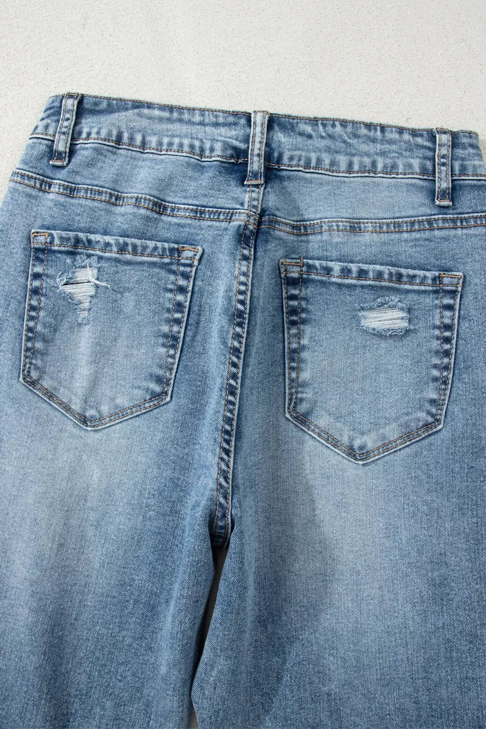 Raw Hem Ripped Open Knee Fit Flare Jeans