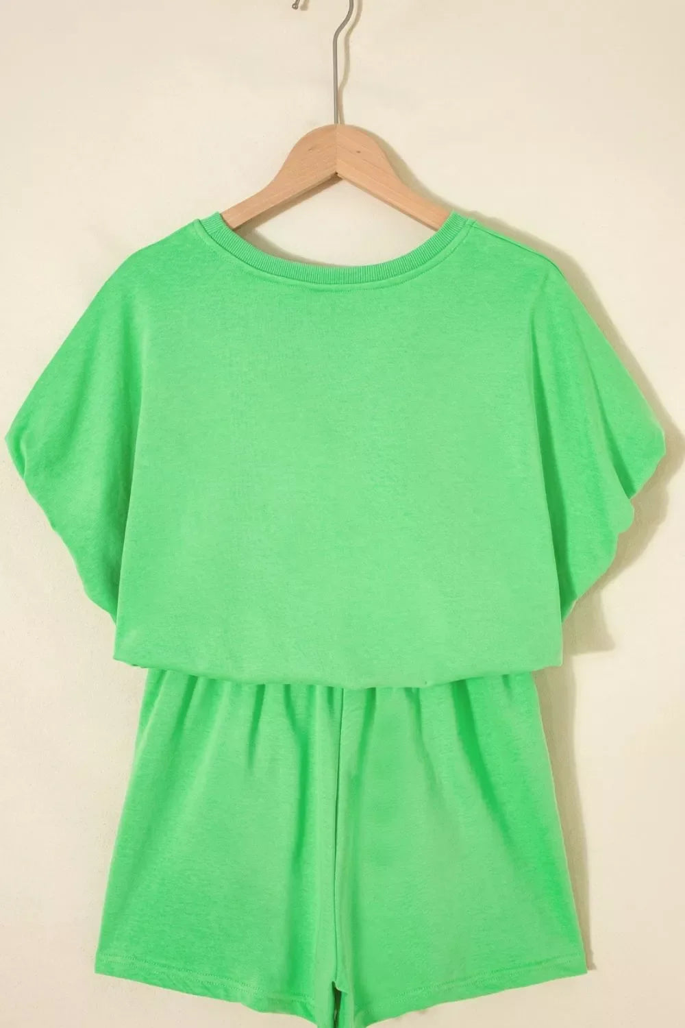 Solid Color Puffy Loose Top Drawstring Shorts 2pcs Outfit