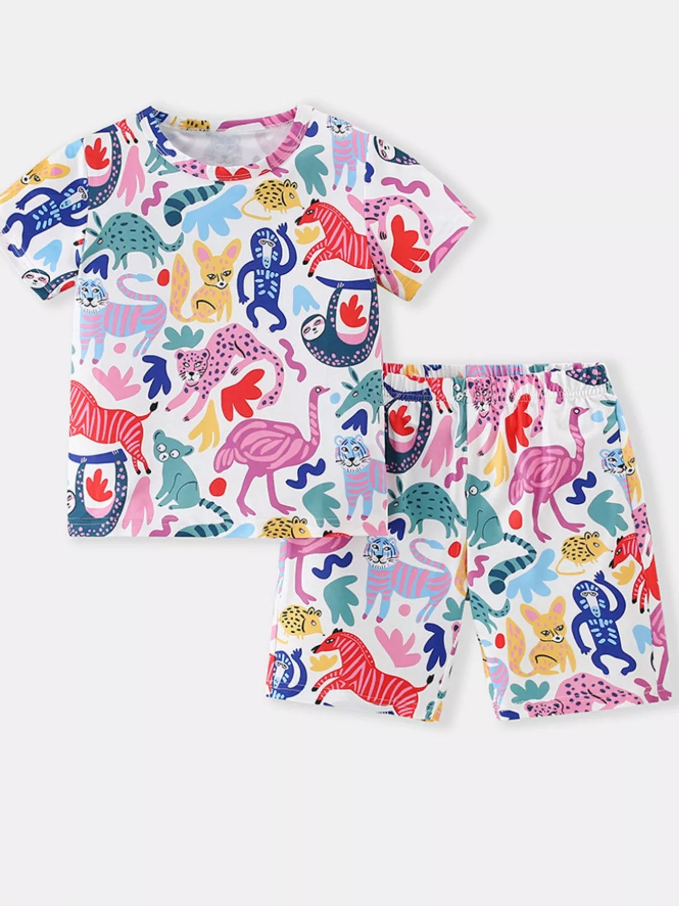 Children's Printed Round Neck Tee and Shorts Set