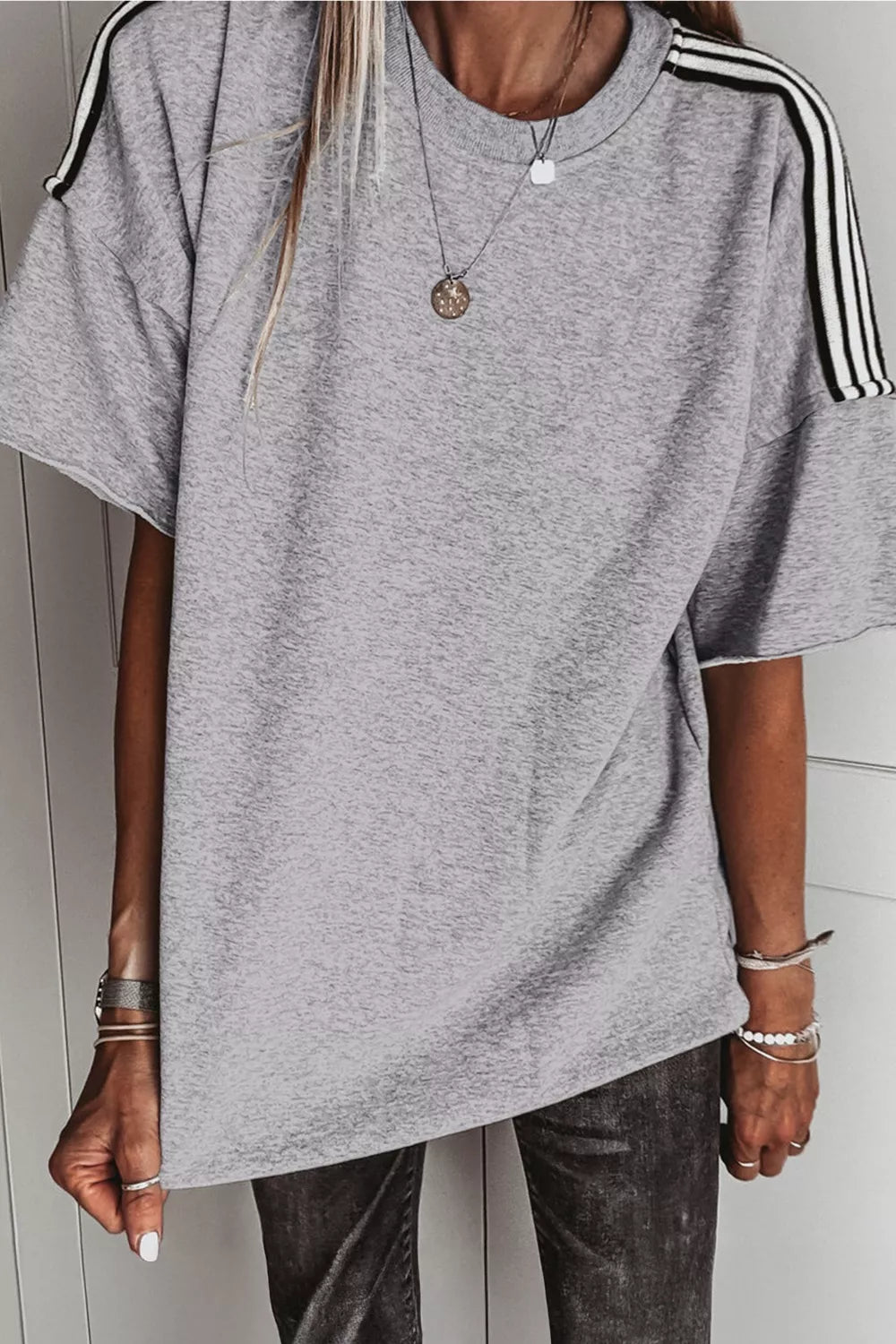 Striped Shoulder Relaxed Fit T-Shirt