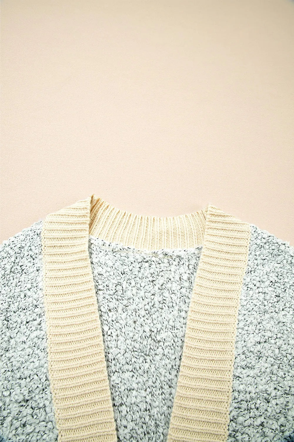 Color Block Side Pockets Open Front Cardigan