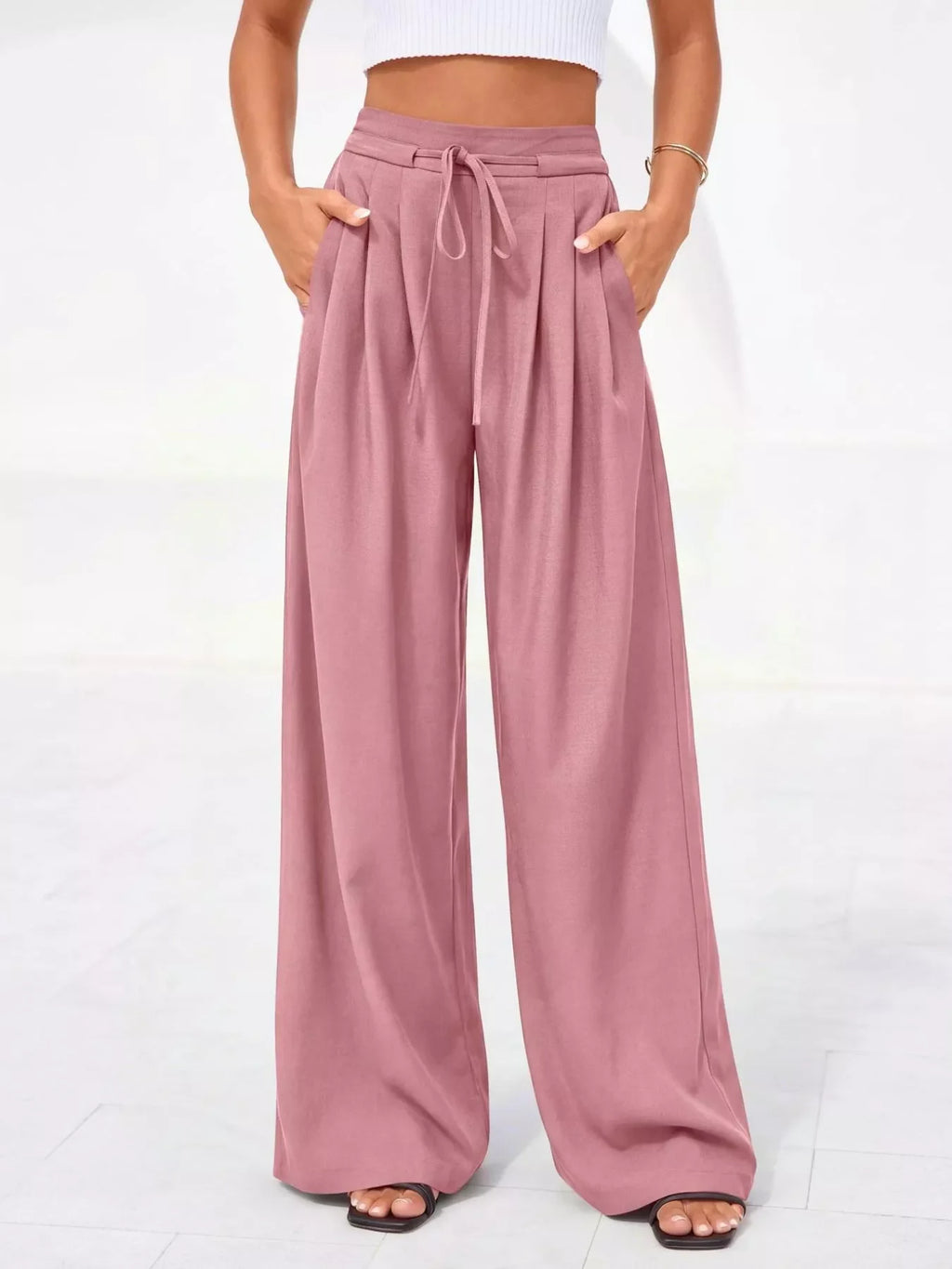 Full Size High-Waisted Wide-Leg Pleated Pants Plus Size