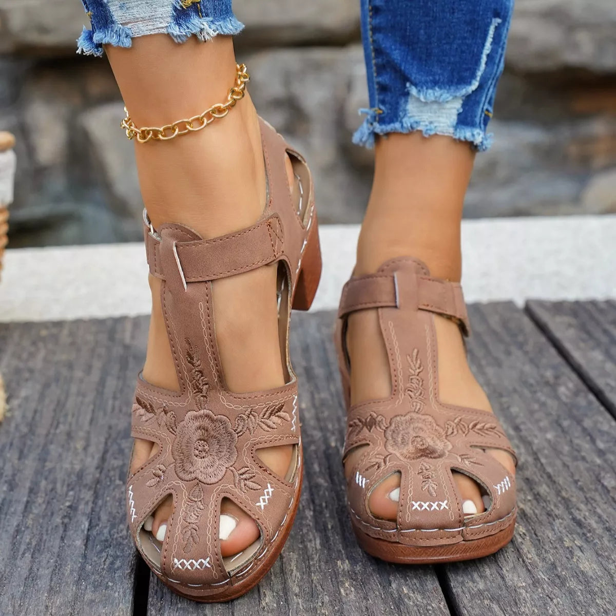 Cutout Block Heels Sandals