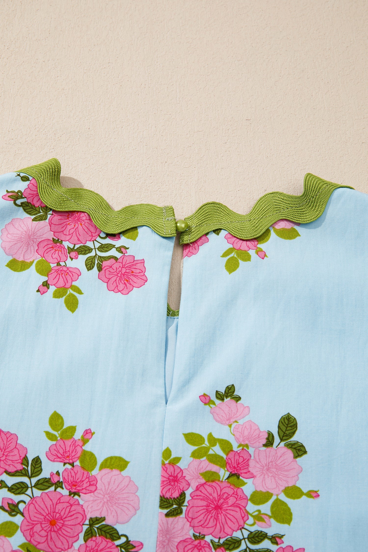 Floral Contrast Ricrac Trim Bubble Sleeve Dress