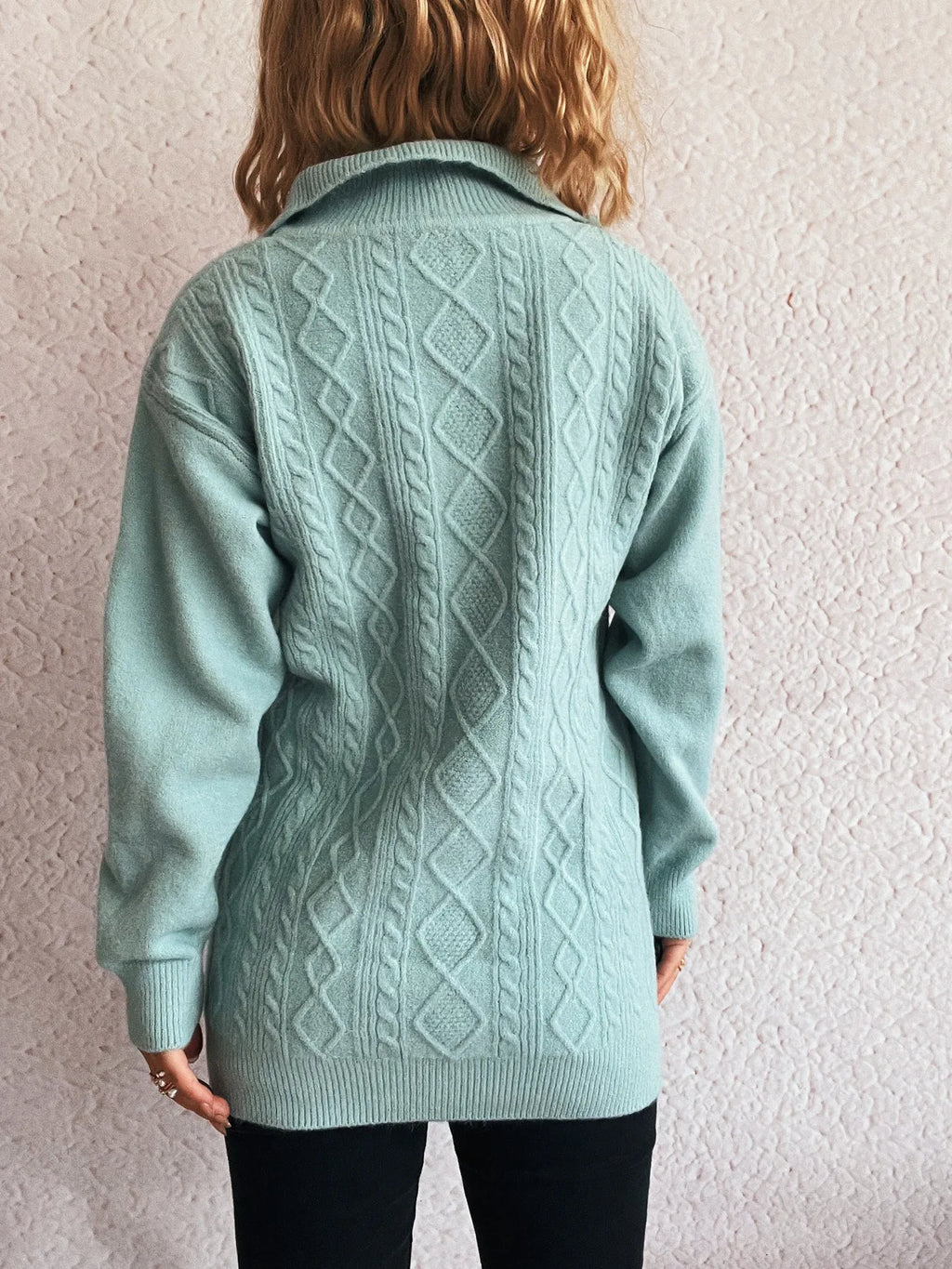 Texture Zip Collar Long Sleeve Sweater