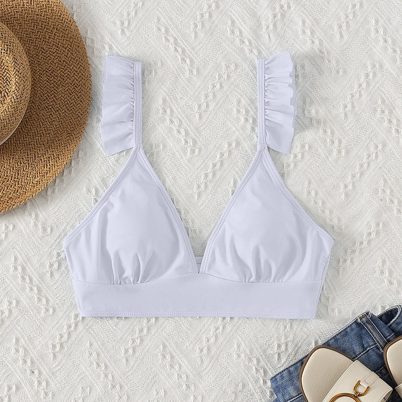 Solid Color Butterfly Pleated Swimwear Beach Swimwear One-Piece Top