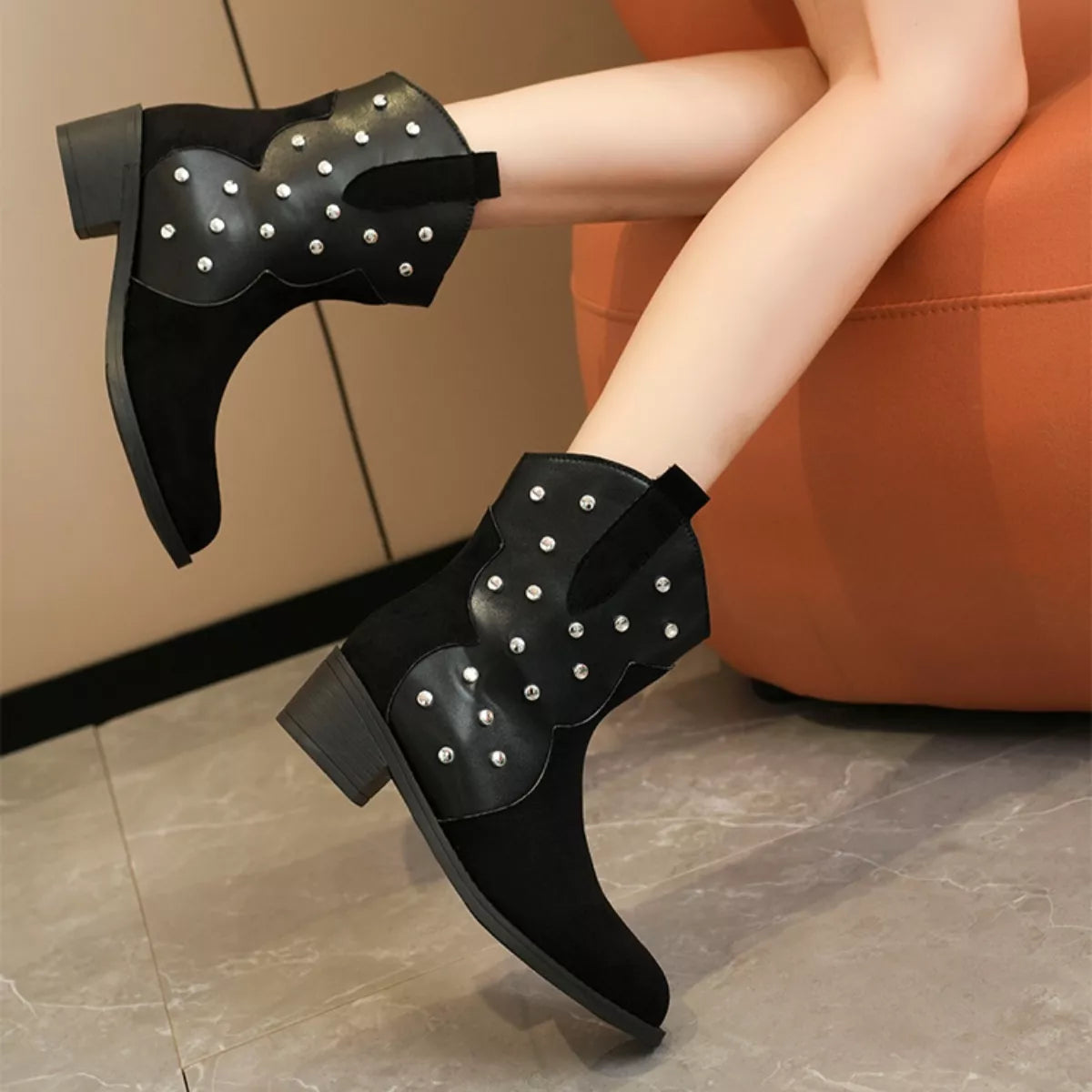 Studded Western Ankle Boots
