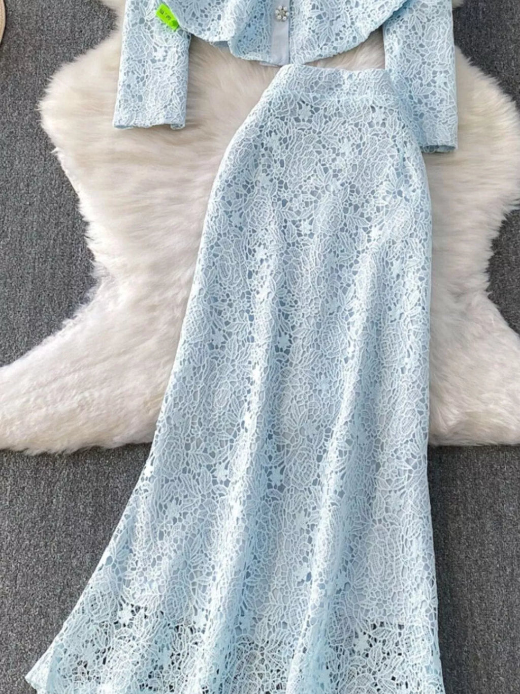 Lace Button Up Top and Skirt Set
