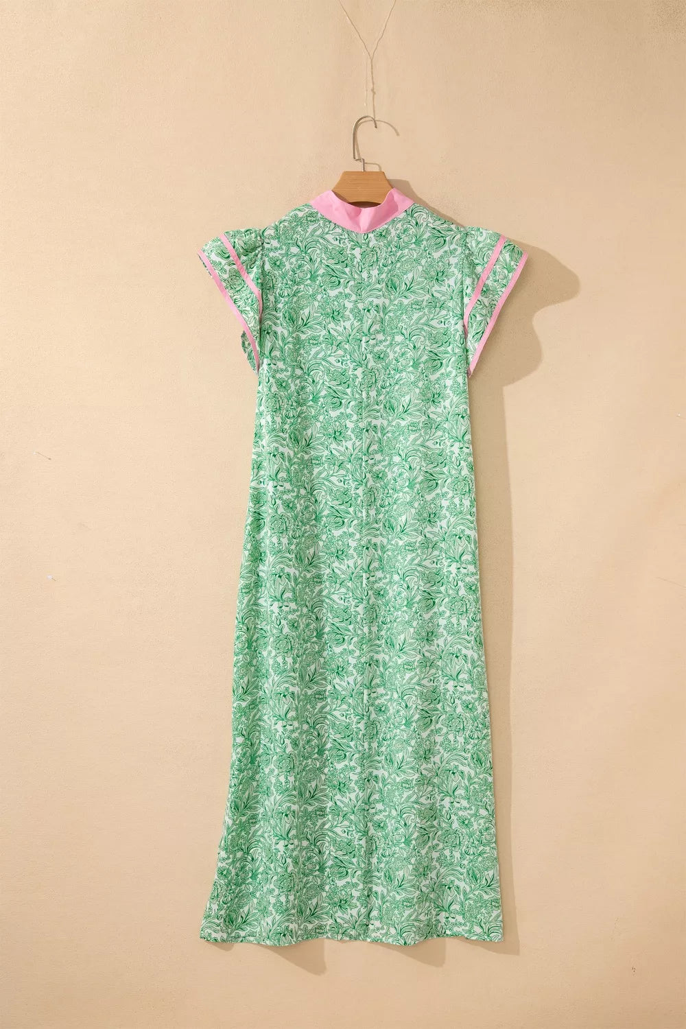 Contrast Trim Flutter Sleeve Floral Midi Dress