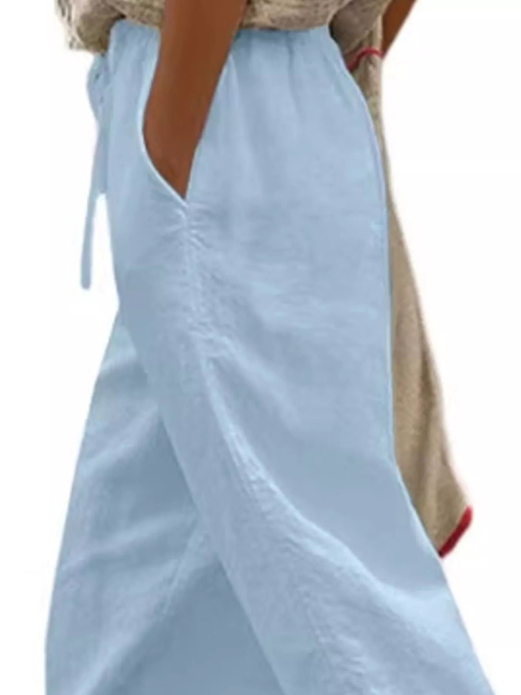 Casual Linen Drawstring Cropped Pants