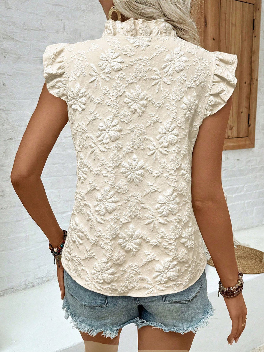 Ruffle Trim Sleeveless Blouse