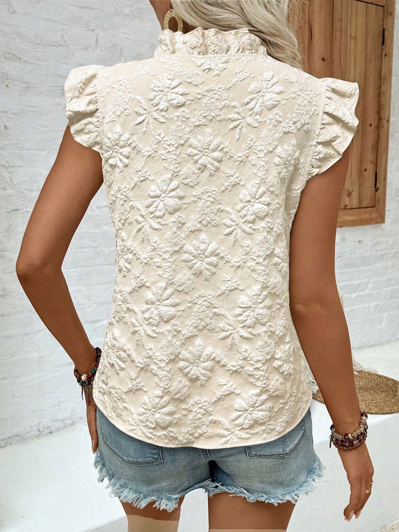 Ruffle Trim Sleeveless Blouse