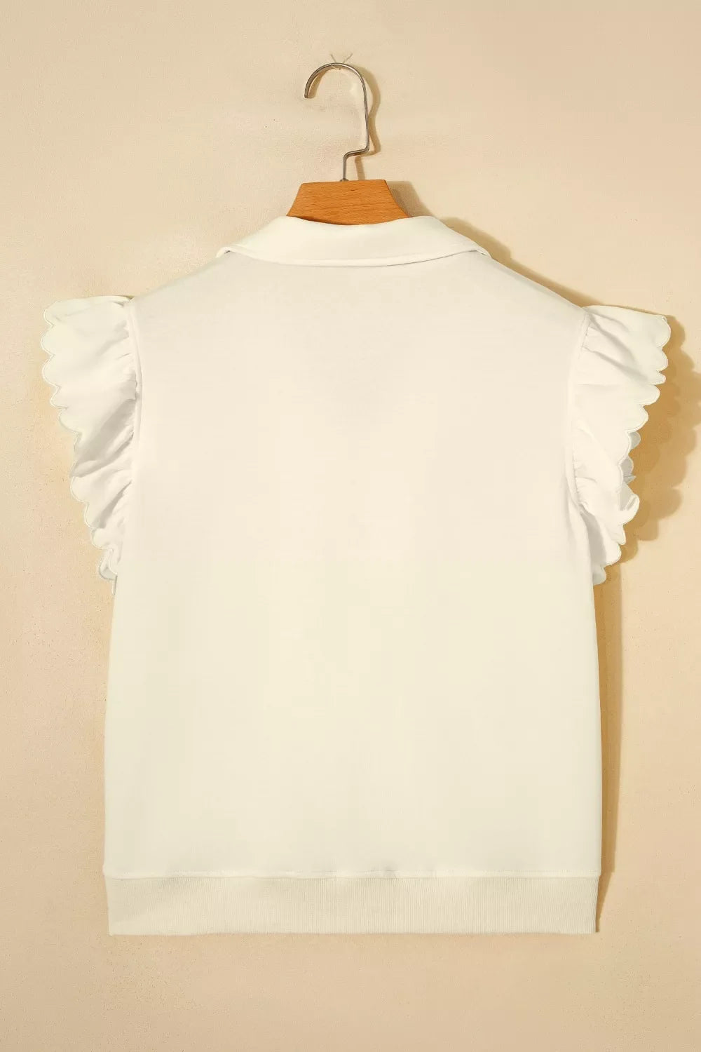 Zipped up Collared Ruffled Short Sleeve Blouse