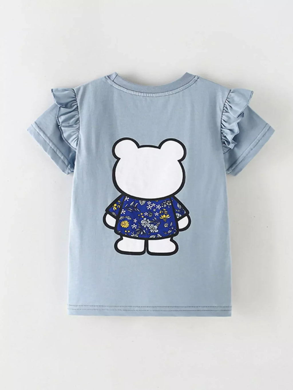 Children's Ruffled Sleeve Bear Graphic T-Shirt