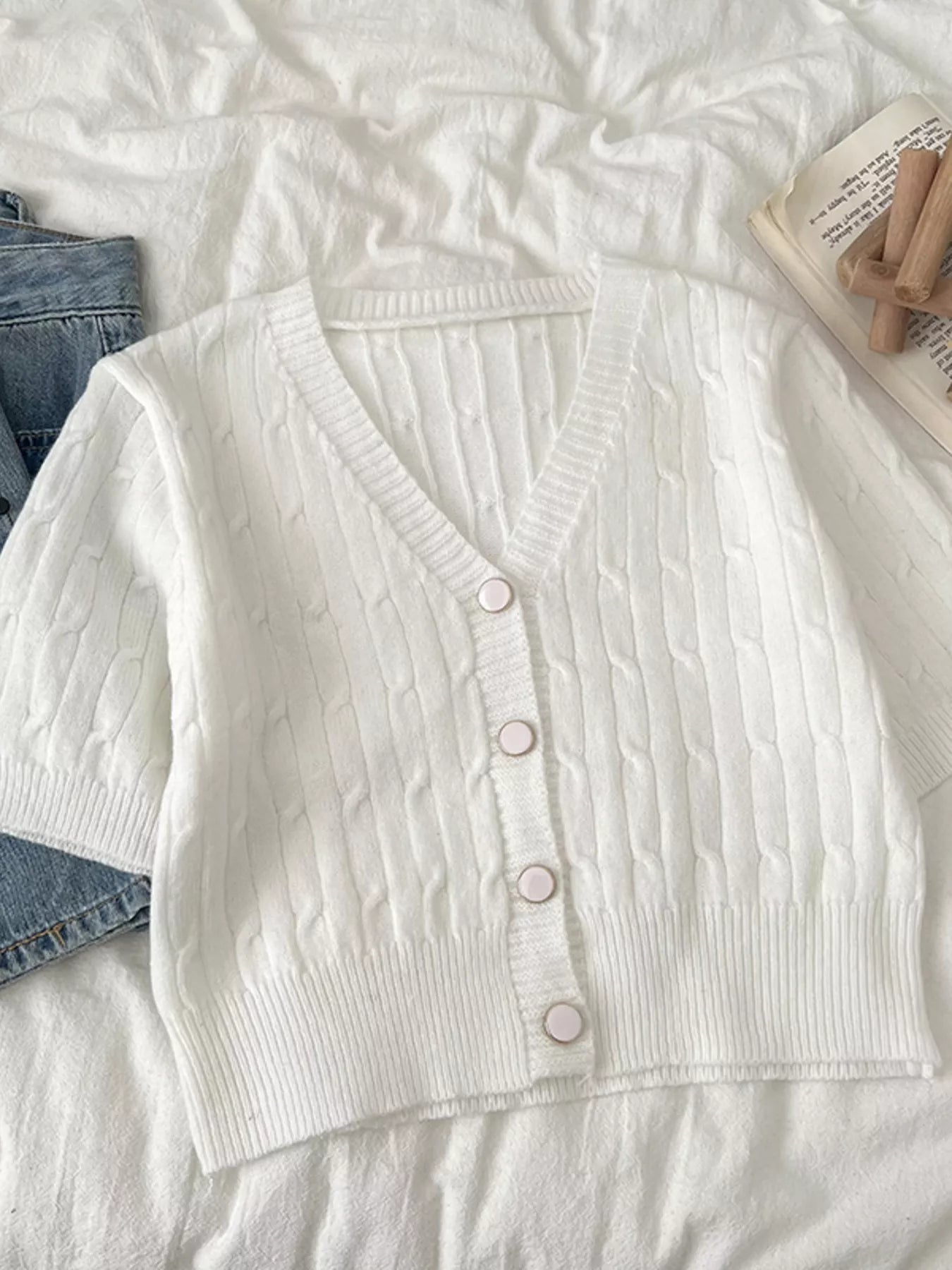 Texture Knit Button Down Cardigan