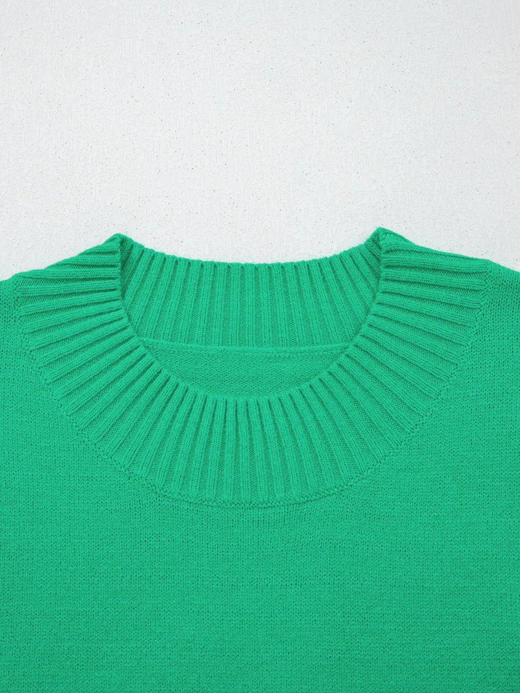Solid Color Ribbed Trim Round Neck Ruffle Short Sleeve Sweater