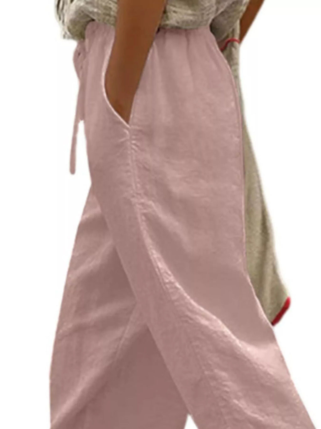 Casual Linen Drawstring Cropped Pants